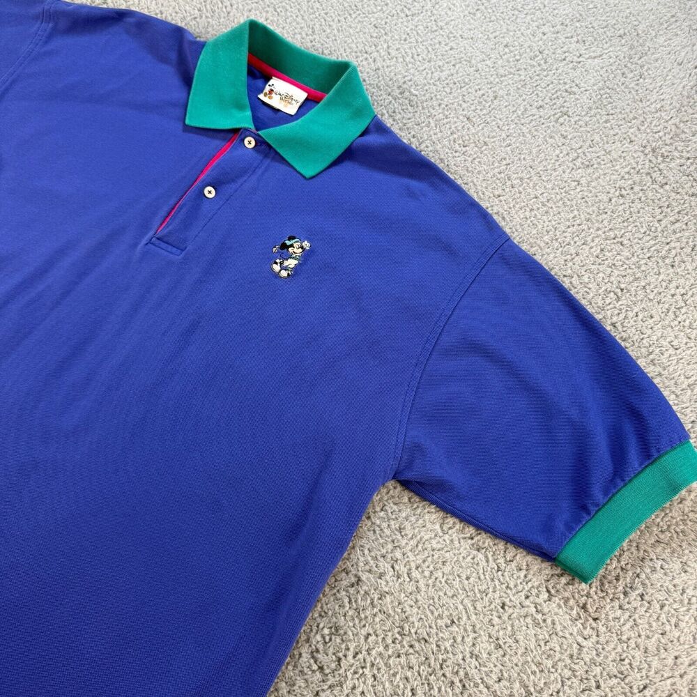 Walt Disney World Mickey Mouse Polo Shirt Mens XL Colorblock 100% Cotton *READ